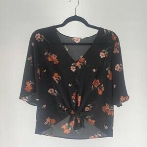 Floral Print Tie-Front Blouse